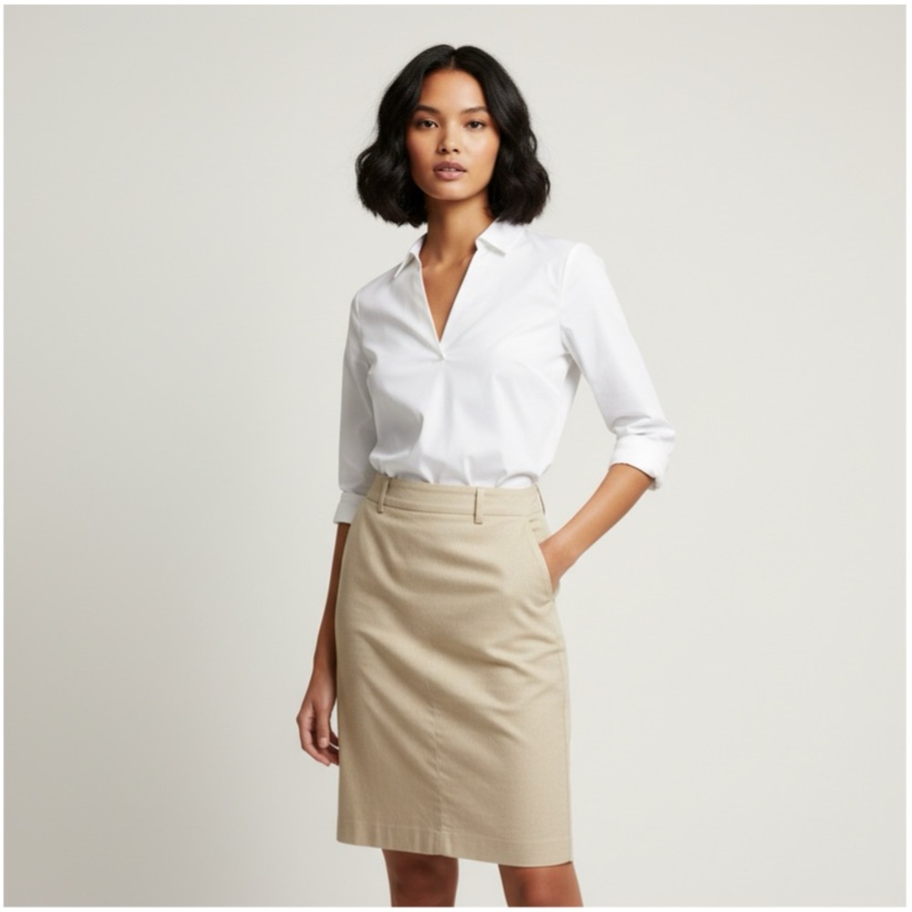 New York & Company Cream Corduroy Pencil Skirt